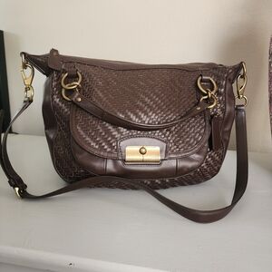 Coach Brown Leather Woven Crossbody Bag